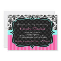 Rosa, Elegant, Damask Babydusche Einladung