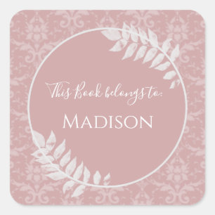 Rosa Elegant Damask Buchsticker Quadratischer Aufkleber