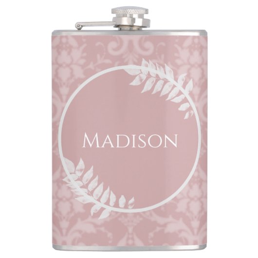 Rosa Elegant Damask Flask Flachmann (Vorderseite)