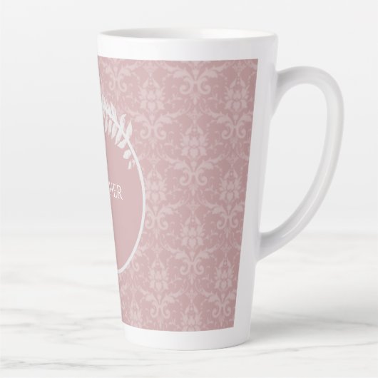 Rosa Elegant Damask Personalisierte Latte-Tasse Milchtasse (Rechts)