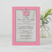 Rosa Elegant Fabric Bat Mitzvah Einladung (Stehend Vorderseite)