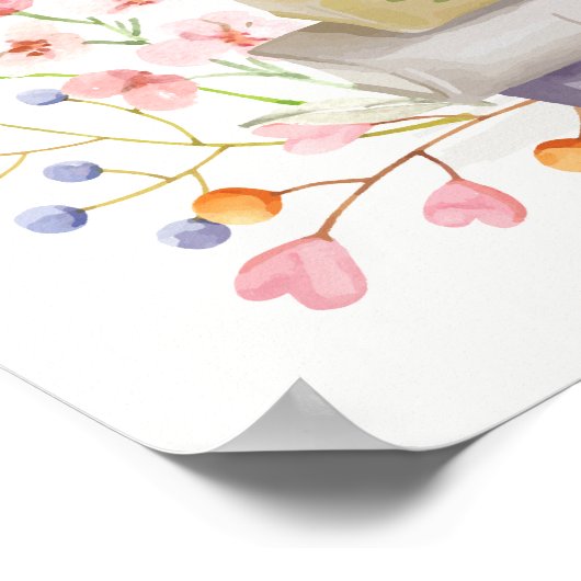 Rosa Elegant Floral Bow Book Baby Dusche Willkomme Poster (Ecke)