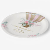 Rosa Elegant Floral Hot Air Ballon Babydusche Pappteller (Schrägansicht)