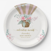 Rosa Elegant Floral Hot Air Ballon Babydusche Pappteller (Vorderseite)