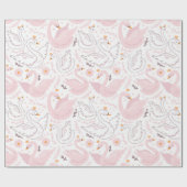 Rosa Elegant Floral Swan Geschenkpapier (Flach)