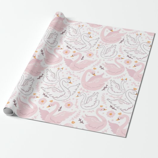 Rosa Elegant Floral Swan Geschenkpapier (Ungerollt)
