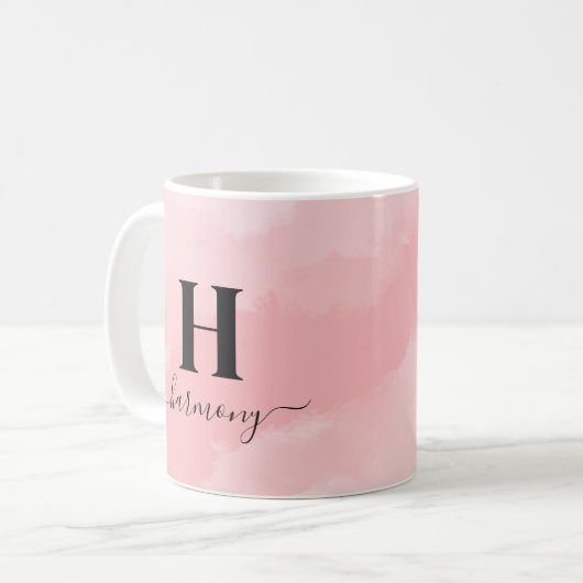 Rosa Elegant Girly Monogram Kaffeetasse (Vorderseite Links)