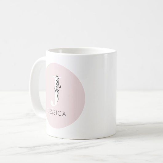 Rosa Elegant Initial Girly Feminine Chic Monogram Kaffeetasse (Vorderseite Links)