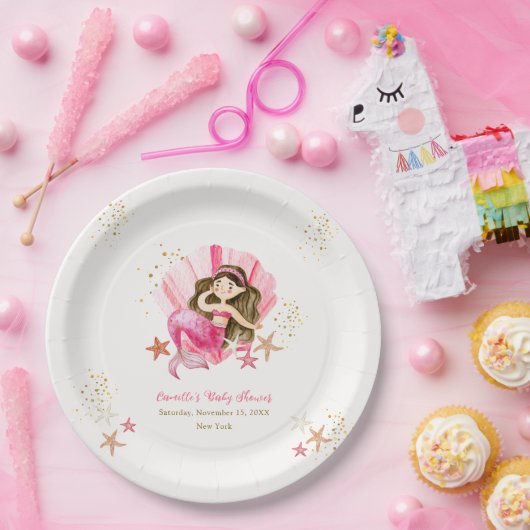 Rosa Elegant Meerjungfrau Starfish Babydusche Pappteller (Party)