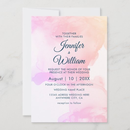 Rosa Elegant Modernes Aquarellfarben Tinte Einladung (Vorderseite)