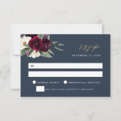 ROSA Elegant Navy & Burgundy Wedding RSVP Card Einladung (Vorderseite)