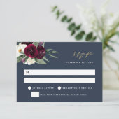 ROSA Elegant Navy & Burgundy Wedding RSVP Card Einladung (Stehend Vorderseite)