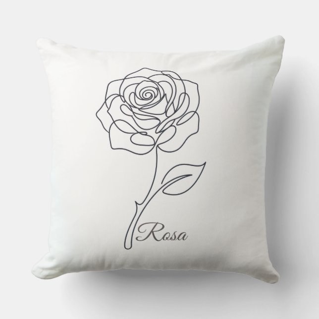 Rosa: Elegant One Line Art Pillow Kissen (Vorderseite)