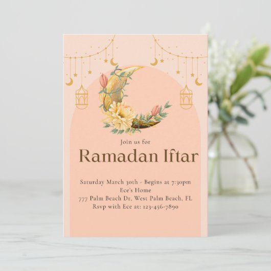Rosa Elegant Ramadan Iftar Einladung (Stehend Vorderseite)