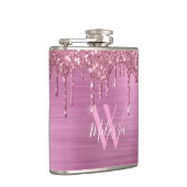 Rosa, elegant, schwarz, glänzend, Sparkle-Glitzer- Flachmann (Rechts)