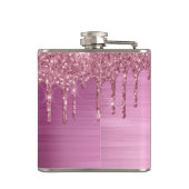 Rosa, elegant, schwarz, glänzend, Sparkle-Glitzer- Flachmann (Rückseite)