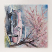 Rosa Elegante: Altes Auto im Wasser Puzzle (Horizontal)