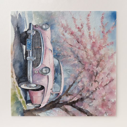 Rosa Elegante: Altes Auto im Wasser Puzzle (Horizontal)