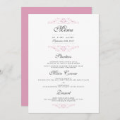 Rosa Elegante Blüh Wedding Dinner Menü Menükarte (Vorne/Hinten)