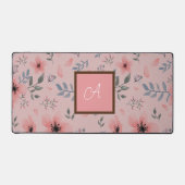 Rosa Elegante Blume Boho Monogram Desk Mat Schreibtischunterlage (Vorderseite)