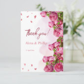 Rosa Elegante Blume Hochzeit Dankeskarte (Stehend Vorderseite)