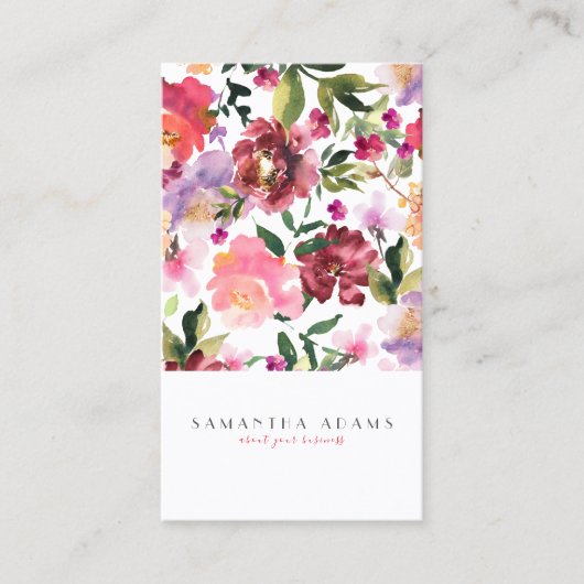 Rosa Elegante Blume Wasserfarben Visitenkarte (Vorderseite)
