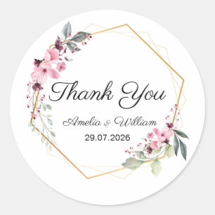 Rosa elegante Blumen Dankeschön Hochzeitsaufkleber Runder Aufkleber