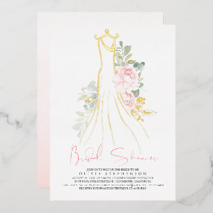 Rosa elegante Blumen Gold Grün Hochzeitsdusche Folieneinladung
