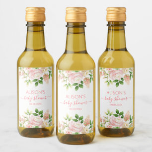 Rosa elegante Blumen Mädchen Baby Shower Mini Weinetikett