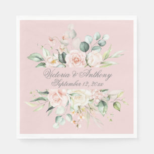 Rosa Elegante Blumenschrift Name Hochzeit Napkins Serviette