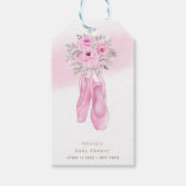 Rosa Elegante Blütenballerina Schuhe Babydusche Geschenkanhänger (Vorderseite)
