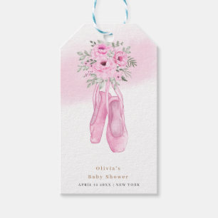 Rosa Elegante Blütenballerina Schuhe Babydusche Geschenkanhänger