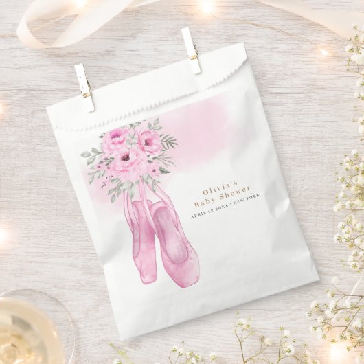 Rosa Elegante Blütenballerina Schuhe Babydusche Geschenktütchen (Ausgeschnitten)
