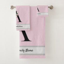 Rosa, elegante Buchstaben, Aquarellfarben Blume Badhandtuch Set