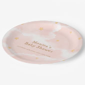 Rosa Elegante Cloud Nine Stars Girl Babydusche Pappteller (Schrägansicht)