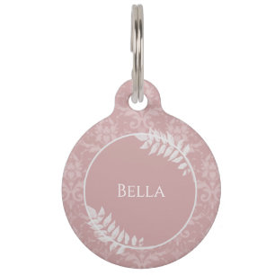 Rosa Elegante Damask Round Pet Tag Haustiermarke