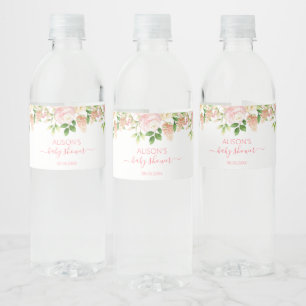 Rosa elegante Floralmädchen-Baby-Party Wasserflaschenetikett