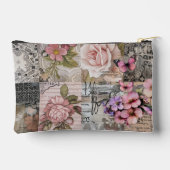 Rosa Elegante Girly Floral Abstrakt Collage Zubehörtasche (Rückseite)