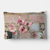Rosa Elegante Girly Floral Abstrakt Collage Zubehörtasche (Rückseite)