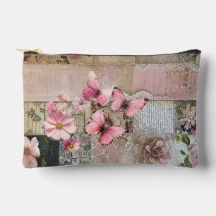 Rosa Elegante Girly Floral Abstrakt Collage Zubehörtasche