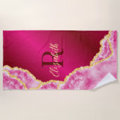 Rosa Elegante Girly Mit Monogramm Individuelle Nam Strandtuch (Vorderseite)