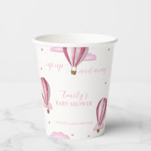 Rosa elegante Heißluftballon Mädchen Baby Shower Pappbecher