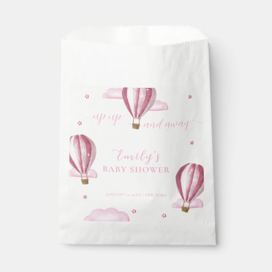 Rosa Elegante Hot Air Ballon Girl Baby Dusche Geschenktütchen (Vorderseite)