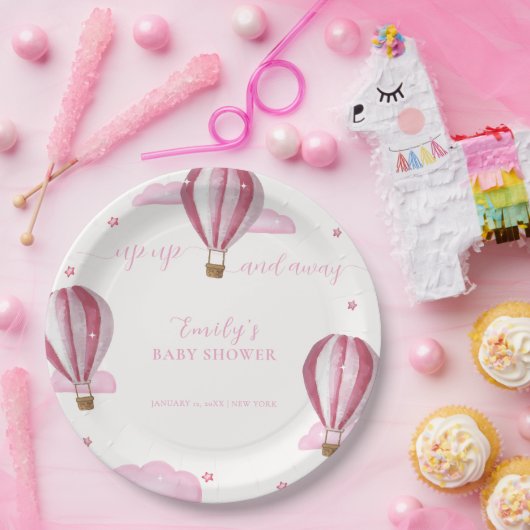 Rosa Elegante Hot Air Ballon Girl Baby Dusche Pappteller (Party)