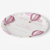 Rosa Elegante Hot Air Ballon Girl Baby Dusche Pappteller (Schrägansicht)