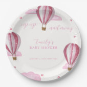 Rosa Elegante Hot Air Ballon Girl Baby Dusche Pappteller (Vorderseite)