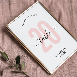 Rosa elegante Kalligrafie Tischnummernschild Tischnummer