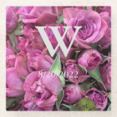 Rosa Elegante Monogramm-Rose Untersetzer aus Glas (Vorderseite)