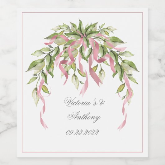 Rosa Elegante Personalisierte Hochzeit Weinetikett (Einzelnes Label)