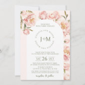 Rosa, elegante Pfingstbäume blühen auf einer Bogen Einladung (Vorderseite)